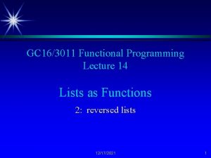 GC 163011 Functional Programming Lecture 14 Lists as