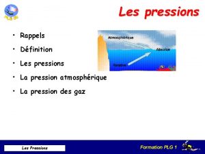 Les pressions Rappels Dfinition Les pressions La pression