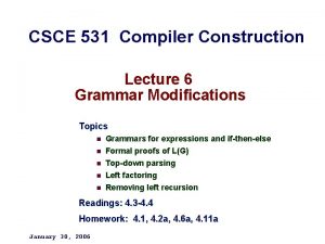 CSCE 531 Compiler Construction Lecture 6 Grammar Modifications