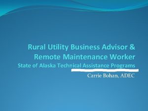 Rural Utility Business Advisor Remote Maintenance Worker State