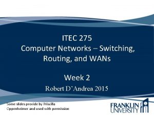 ITEC 275 Computer Networks Switching Routing and WANs