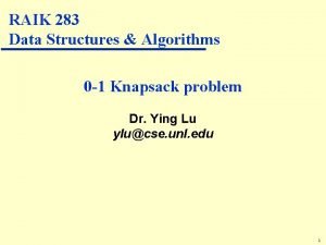 RAIK 283 Data Structures Algorithms 0 1 Knapsack