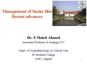 Management of Snake Bite Recent advances Dr S