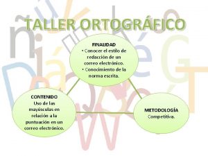 TALLER ORTOGRFICO FINALIDAD Conocer el estilo de redaccin