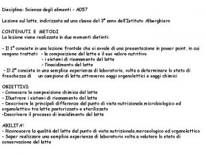 Disciplina Scienza degli alimenti A 057 Lezione sul