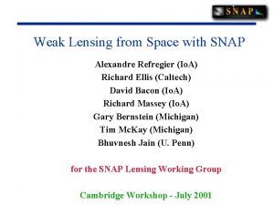 Weak Lensing from Space with SNAP Alexandre Refregier