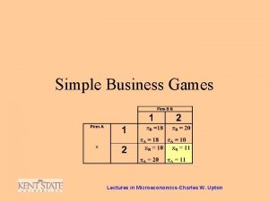 Simple Business Games Lectures in MicroeconomicsCharles W Upton