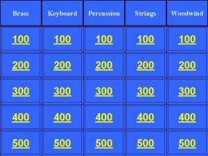 Brass Keyboard Percussion Strings Woodwind 100 100 100
