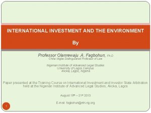 INTERNATIONAL INVESTMENT AND THE ENVIRONMENT By Professor Olanrewaju