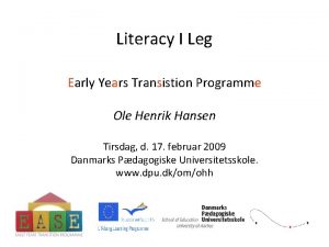 Literacy I Leg Early Years Transistion Programme Ole