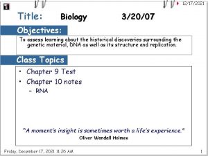 12172021 Title Biology 32007 Objectives To assess learning