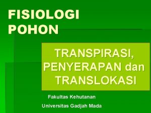 FISIOLOGI POHON TRANSPIRASI PENYERAPAN dan TRANSLOKASI Fakultas Kehutanan