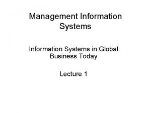 Management Information Systems in Global Business Today Lecture
