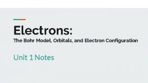 Electrons The Bohr Model Orbitals and Electron Configuration