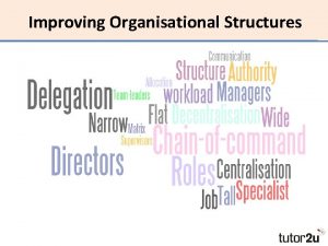 Improving Organisational Structures What this topic is all