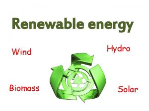 Renewable energy Wind Biomass Hydro Solar Solar Photovoltaic