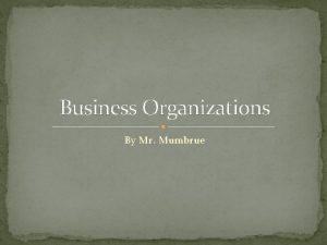 Business Organizations By Mr Mumbrue Sole Proprietorship Single