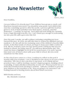 June Newsletter Dear Families June 1 2012 Can