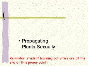 Propagating Plants Sexually Reminder student learning activities are