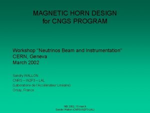 MAGNETIC HORN DESIGN for CNGS PROGRAM Workshop Neutrinos