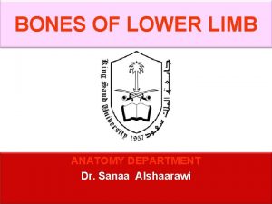 BONES OF LOWER LIMB ANATOMY DEPARTMENT Dr Sanaa