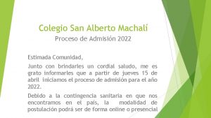 Colegio San Alberto Machal Proceso de Admisin 2022