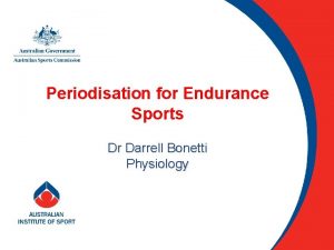 Periodisation for Endurance Sports Dr Darrell Bonetti Physiology