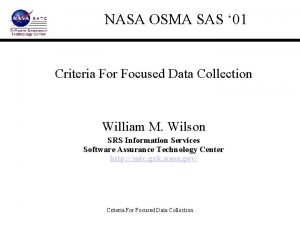 NASA OSMA SAS 01 Criteria For Focused Data