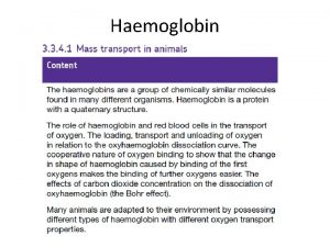 Haemoglobin Use the plasticine provided to build a