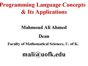 Programming Language Concepts Its Applications Mahmoud Ali Ahmed