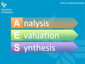 School of Advanced Studies A E S nalysis