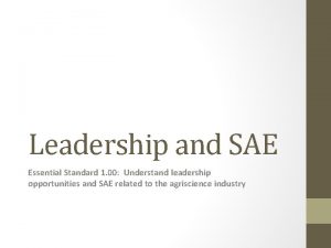 Leadership and SAE Essential Standard 1 00 Understand