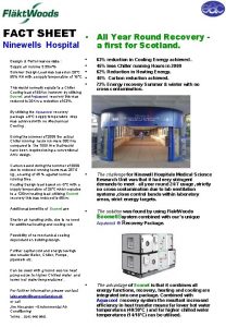 FACT SHEET Ninewells Hospital Design Performance data Supply