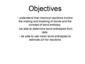 Objectives understand that chemical reactions involve the making