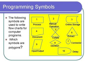 Programming Symbols The following symbols are used to