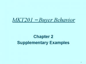 MKT 201 Buyer Behavior Chapter 2 Supplementary Examples