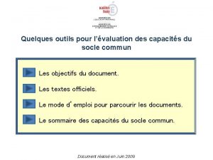 Quelques outils pour lvaluation des capacits du socle