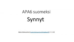 APA 6 suomeksi Synnyt Maria Huhmarniemi maria huhmarniemiulapland