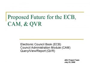 Proposed Future for the ECB CAM QVR Electronic