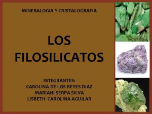 MINERALOGIA Y CRISTALOGRAFIA LOS FILOSILICATOS INTEGRANTES CAROLINA DE