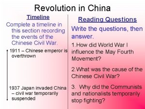 Revolution in China Timeline Complete a timeline in