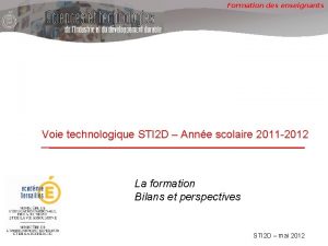 Formation des enseignants Voie technologique STI 2 D