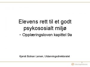 Elevens rett til et godt psykososialt milj Opplringsloven