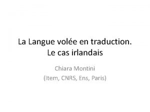 La Langue vole en traduction Le cas irlandais