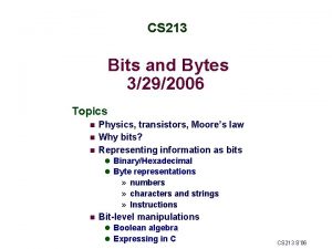 CS 213 Bits and Bytes 3292006 Topics n