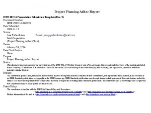 Project Planning Adhoc Report IEEE 802 16 Presentation