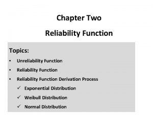 Chapter Two Reliability Function Topics Unreliability Function Reliability