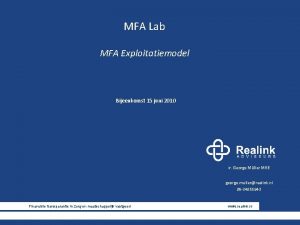 MFA Lab MFA Exploitatiemodel Bijeenkomst 15 juni 2010