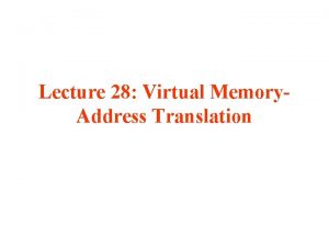 Lecture 28 Virtual Memory Address Translation Review Memory