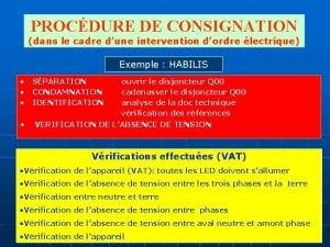 PROCDURE DE CONSIGNATION dans le cadre dune intervention